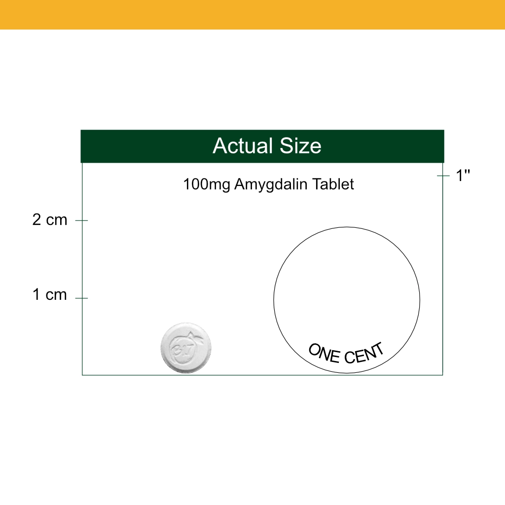 Amygdalin 100mg tablet size reference
