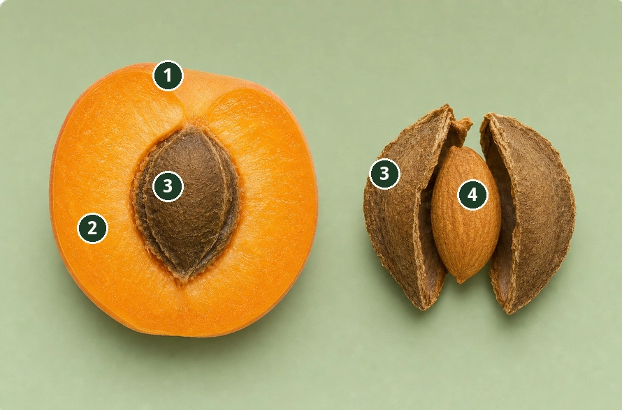 Structural analysis of an apricot fruit and seed