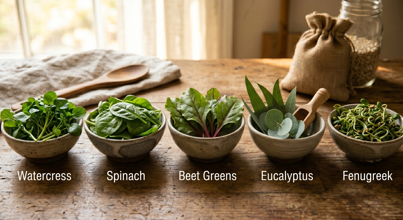 Leafy greens such as spinach and watercress