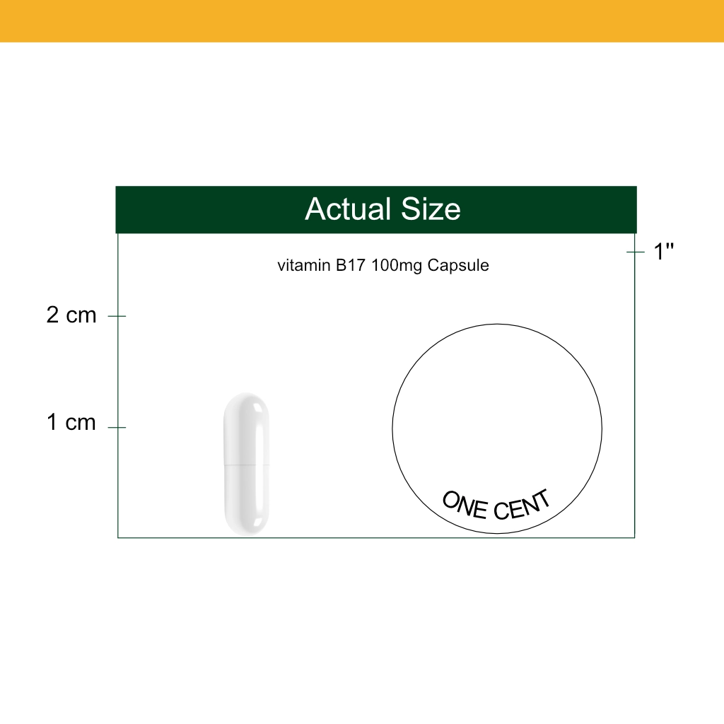 Vitamin B17 100mg capsule size reference
