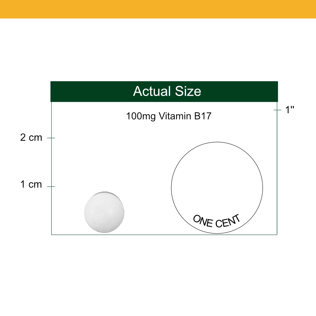 Vitamin B17 100mg tablet size reference